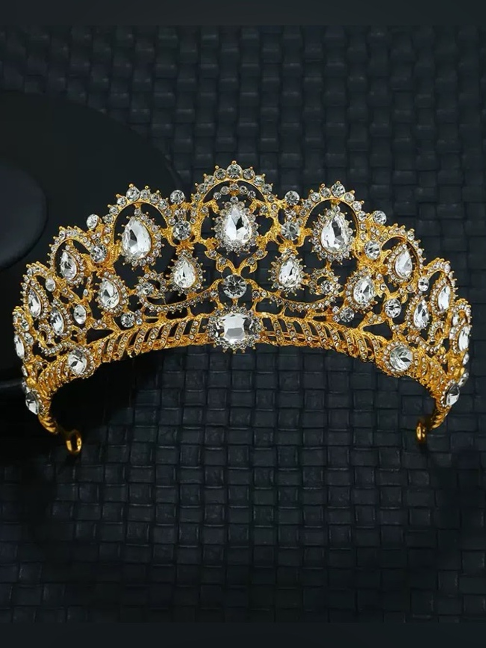 Gold Crystal Bridal Tiara Crown - Elegant Wedding Headpiece